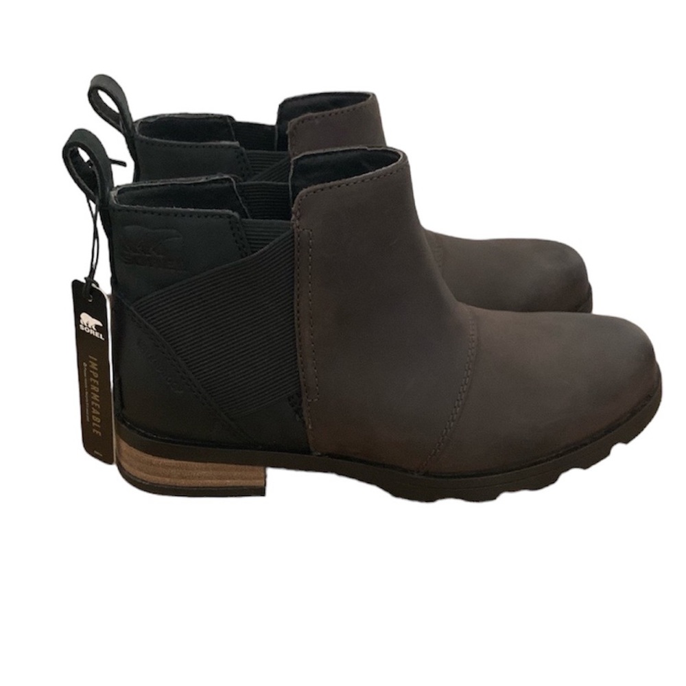 Sorel Women's Emelie Chelsea Boots black/brown Waterproof Ankle Bootie Sz 5.5
